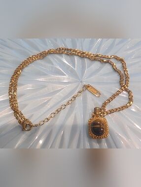 Gold-Tone Stainless Steel Pendant Necklace with Brown Tiger Eye